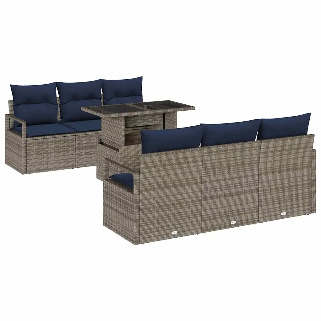 Set Divano da Giardino con cuscino 7 pcs Grigio polyrattan