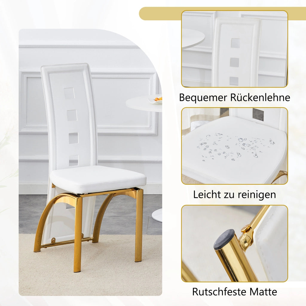 SEDIA da pranzo con schienale traforato, 102,5 cm, PU bianco e metallo oro, Set da 2 pezzi
