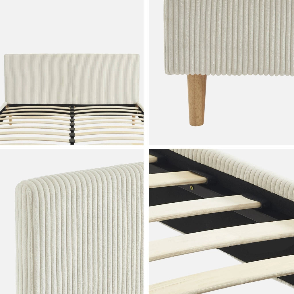 Struttura letto con rete a doghe e testiera 160x200cm, velluto a coste