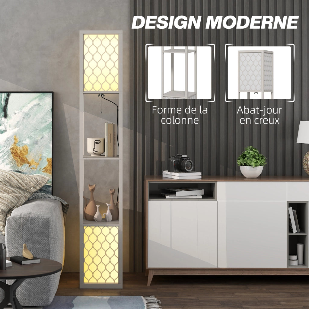 Libreria Lampadaire 2 Luci 4 Ripiani ¨C Zephmum ¨C Grigio MDF 26x26x156 cm