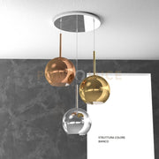 SOSP. BIANCO TONDA 3 LUCI VETRI TUTTI GRANDE CROMO ORO RAME 1155BI-S3 TG-MC