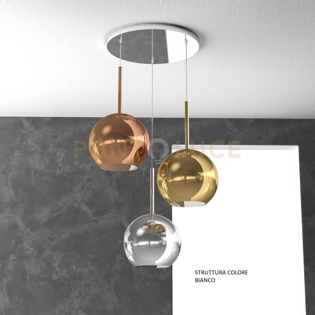 SOSP. BIANCO TONDA 3 LUCI VETRI TUTTI GRANDE CROMO ORO RAME 1155BI-S3 TG-MC