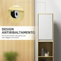 Mobile Colonna Bagno Salvaspazio in Legno con 2 Armadietti e Ripiani, 30x24x170 cm, Rovere e Bianco