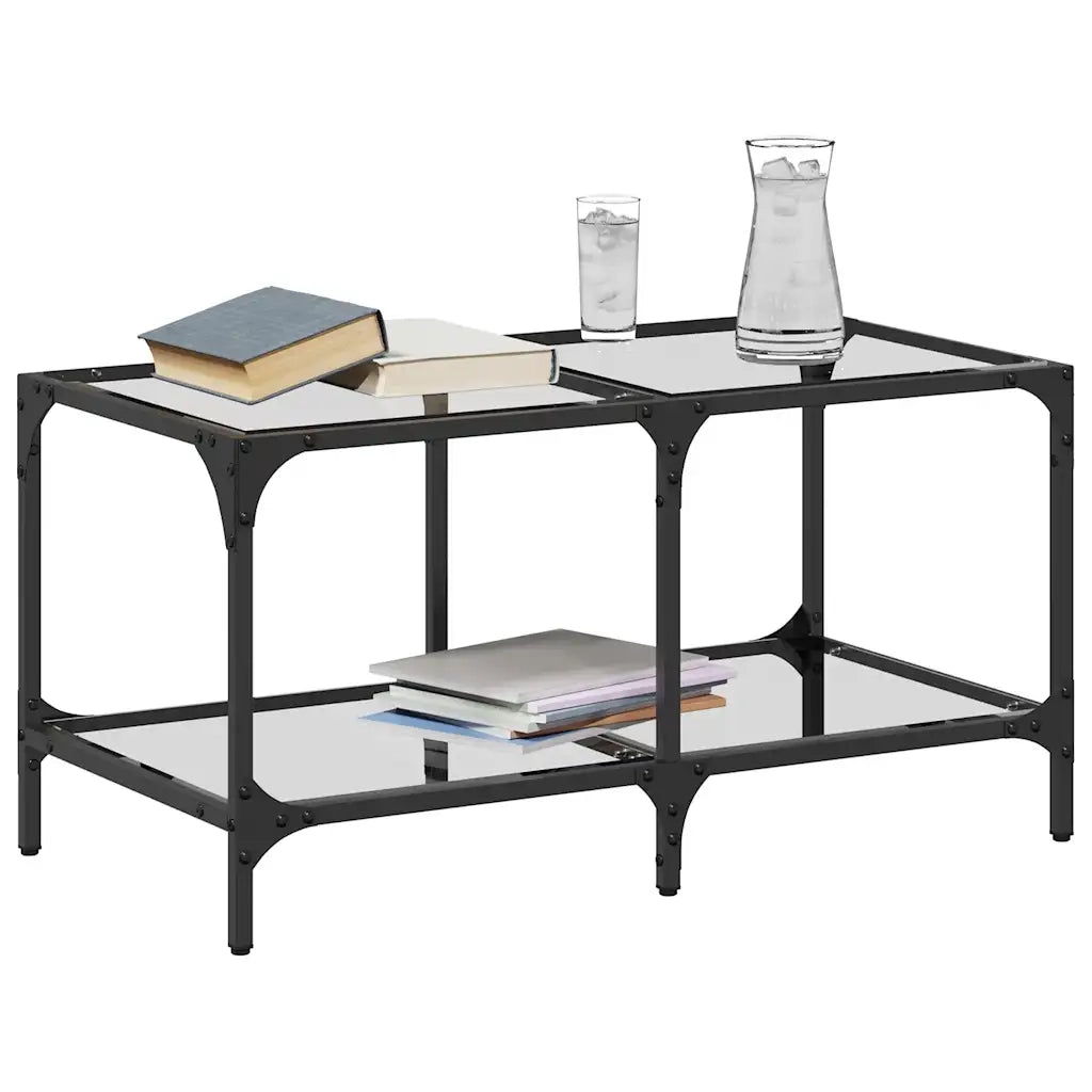 2 pz Tavolini da salotto | Tavolino da caff¨¨ | Tavolino da Soggiorno con Piano Vetro Trasparente 78,5x40x40 cm Acciaio