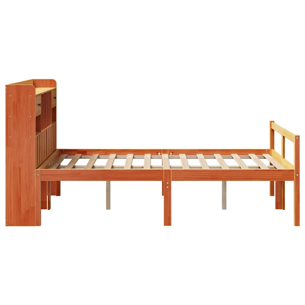 Letto Libreria senza Materasso Marrone Cera 135x190 cm in Pino 3322068
