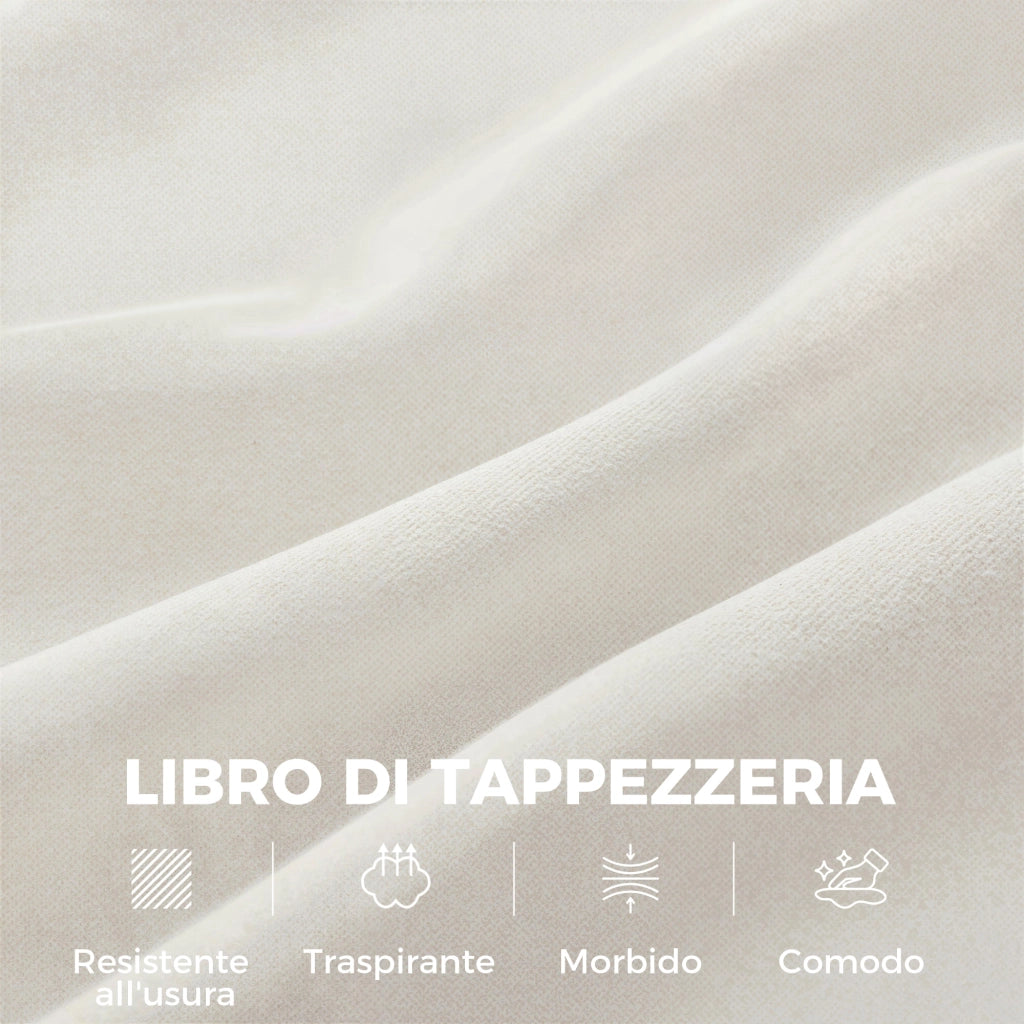 Divano 2 Posti 131x73x80 cm Imbottito con 2 Cuscini e Braccioli in Tessuto Effetto Pelle Traspirante Crema