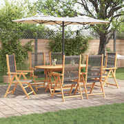 Set da Pranzo Giardino 7 Pezzi Grigio in Legno Massello d'Acacia e Rattan Sintetico