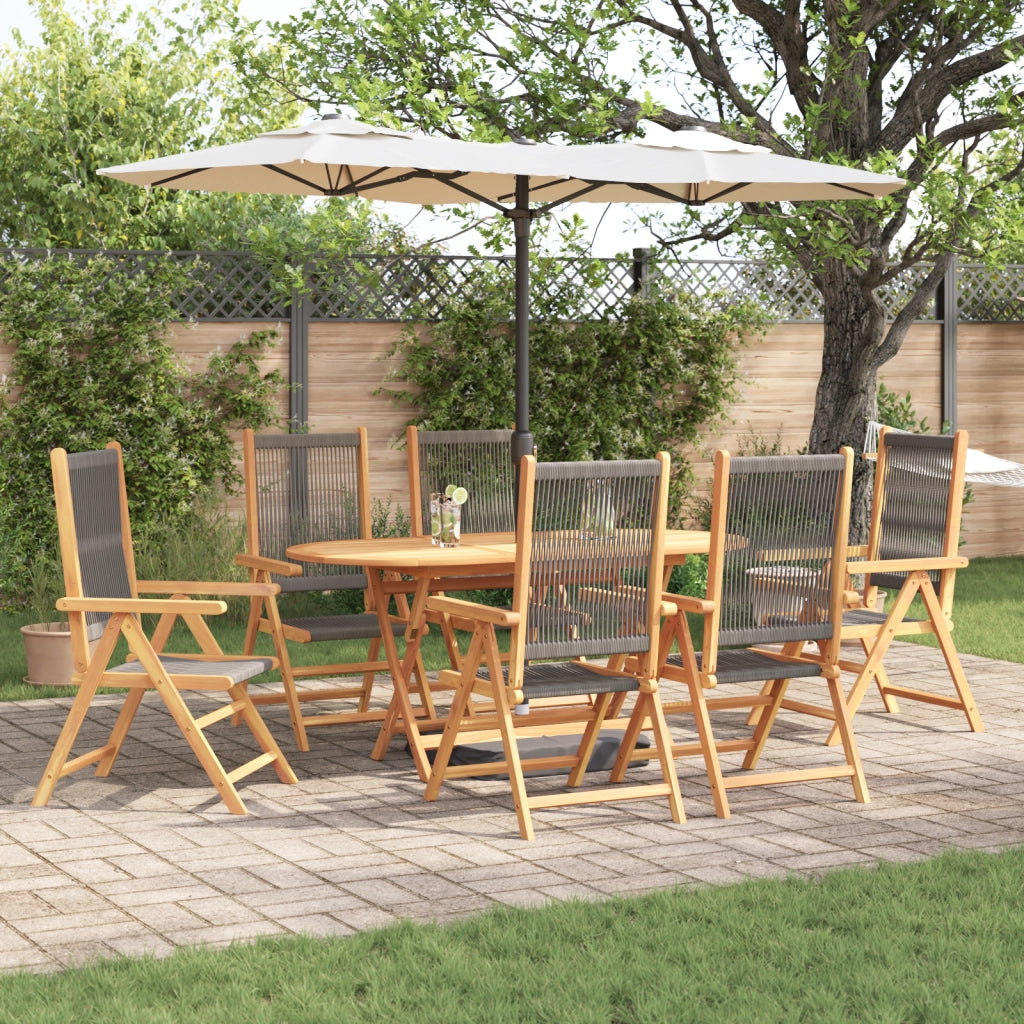 Set da Pranzo Giardino 7 Pezzi Grigio in Legno Massello d'Acacia e Rattan Sintetico