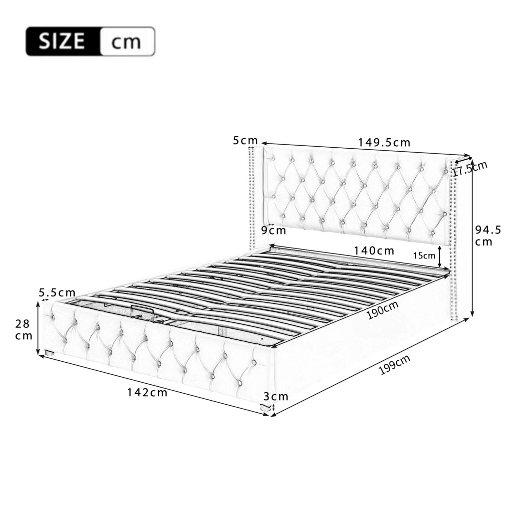 LETTO Contenitore Chesterfield 140x190 cm Velluto Beige senza materasso