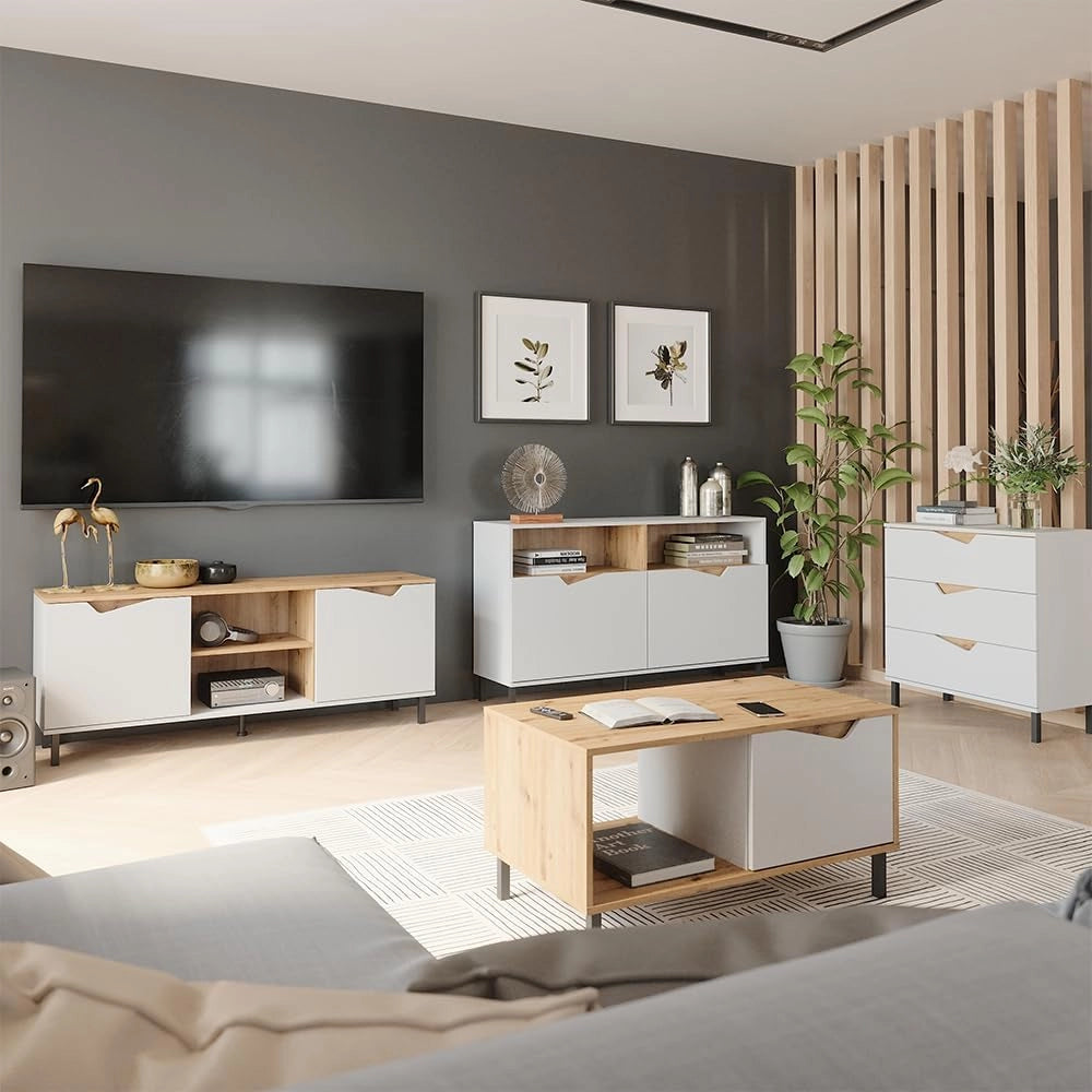 Cassettiera per camera da letto Marelle, Bianco/Artisan, 80 x 81.2 cm con 3 cassetti, adatto per riporre abbigliamento e accessori