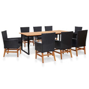 Set da Pranzo da Giardino 9 pz in Polyrattan e Acacia Nero cod mxl 55542