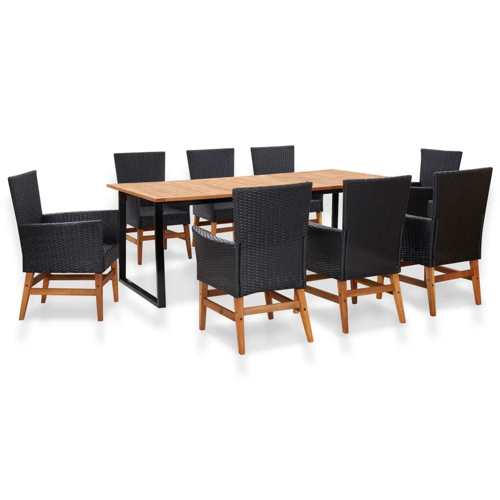 Set da Pranzo da Giardino 9 pz in Polyrattan e Acacia Nero cod mxl 55542