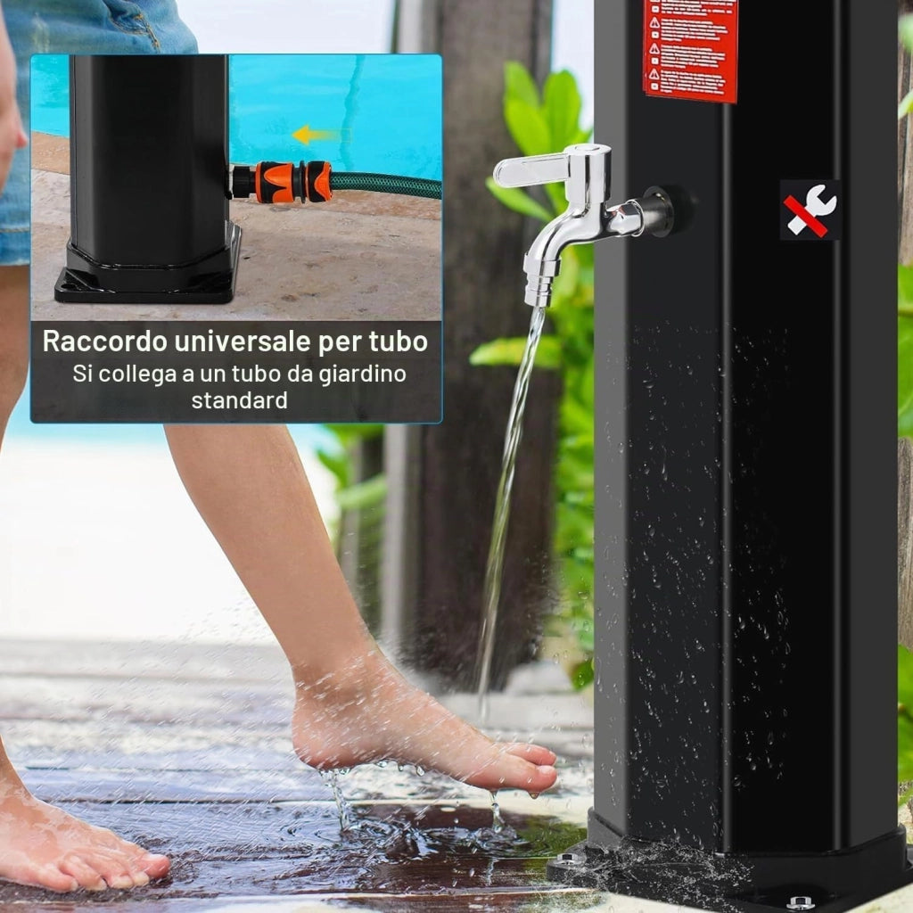 Doccia Solare 40 L, Doccia Solare da Giardino, con Soffione a Pioggia, Rubinetto, Attacco per Tubo da Giardino e Custodia Protettiva, Doccia per Piscina Senza Elettricità, Acqua Calda fino a 60 °C