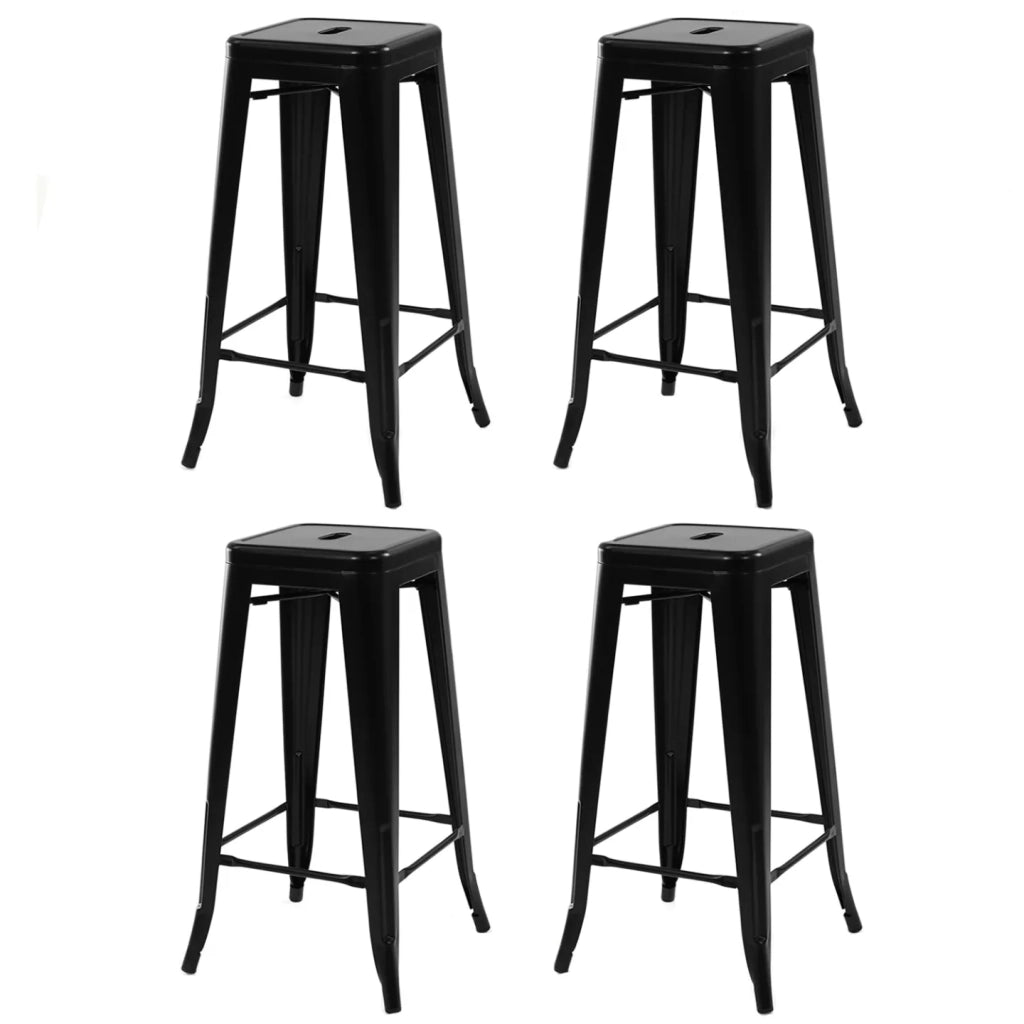 IDMarket - Set di 4 sgabelli da bar LENY in metallo nero opaco impilabili con aspetto grezzo di fabbrica
