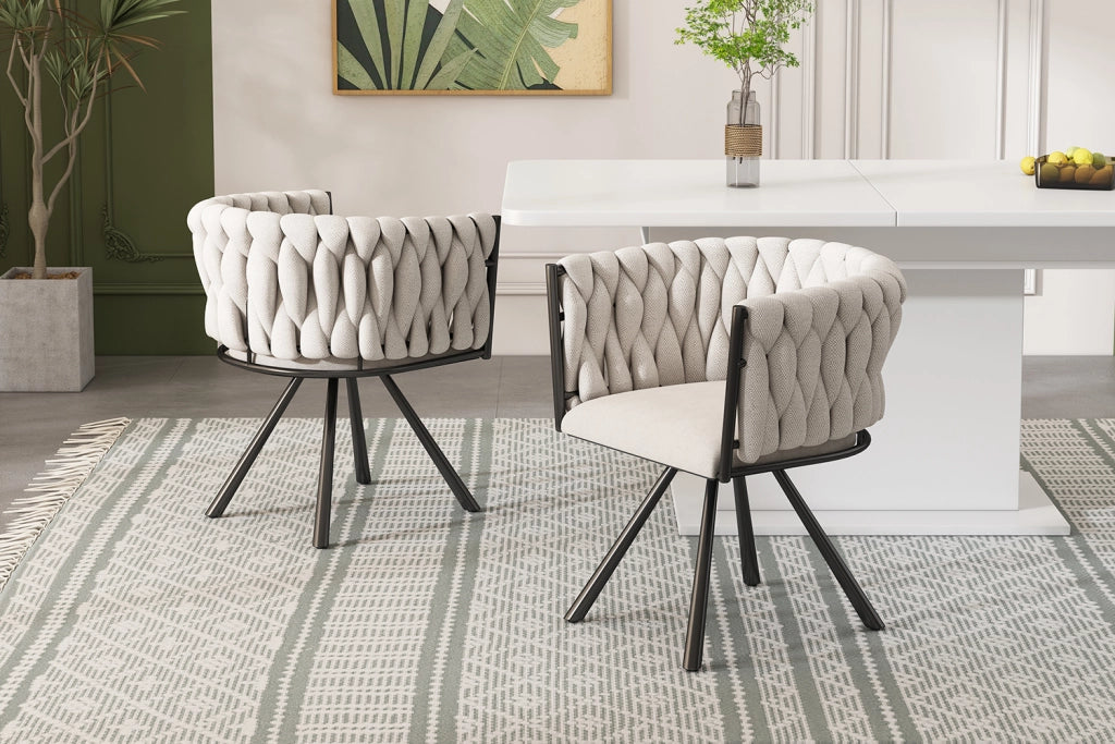 Sedia da pranzo set da 4 girevole a 360° con schienale ergonomico e gambe in metallo imbottita in lino nero