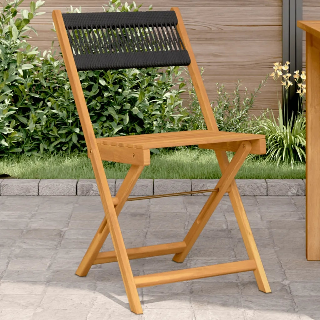 Sedie Bistrò 2pz Nere Legno Massello di Acacia e Corda 367678