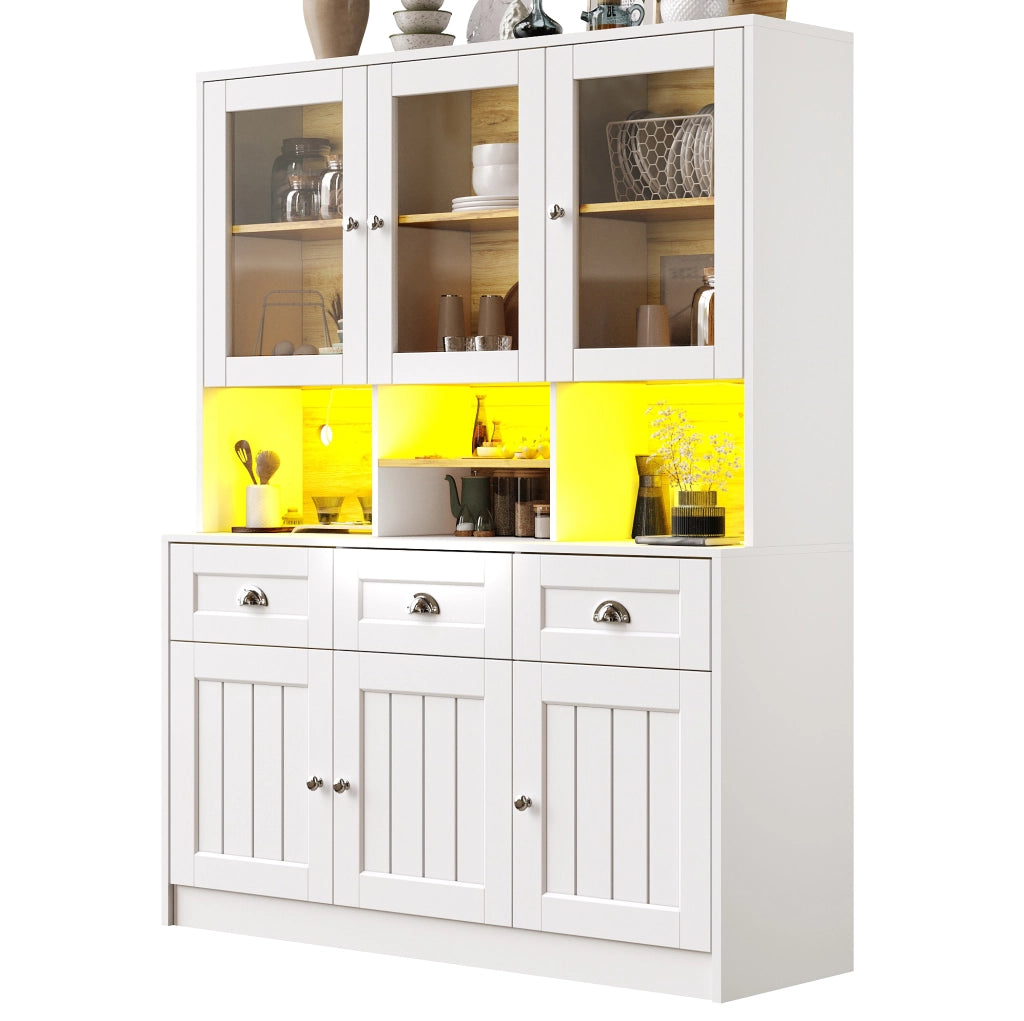 Credenza alta 140x40x175 cm con LED controllabile da app in MDF bianco