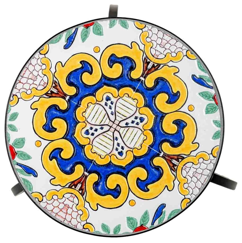 Set di 3 supporti, mosaico Giallo e ferro battuto, 33x33x37h-28x28x33h