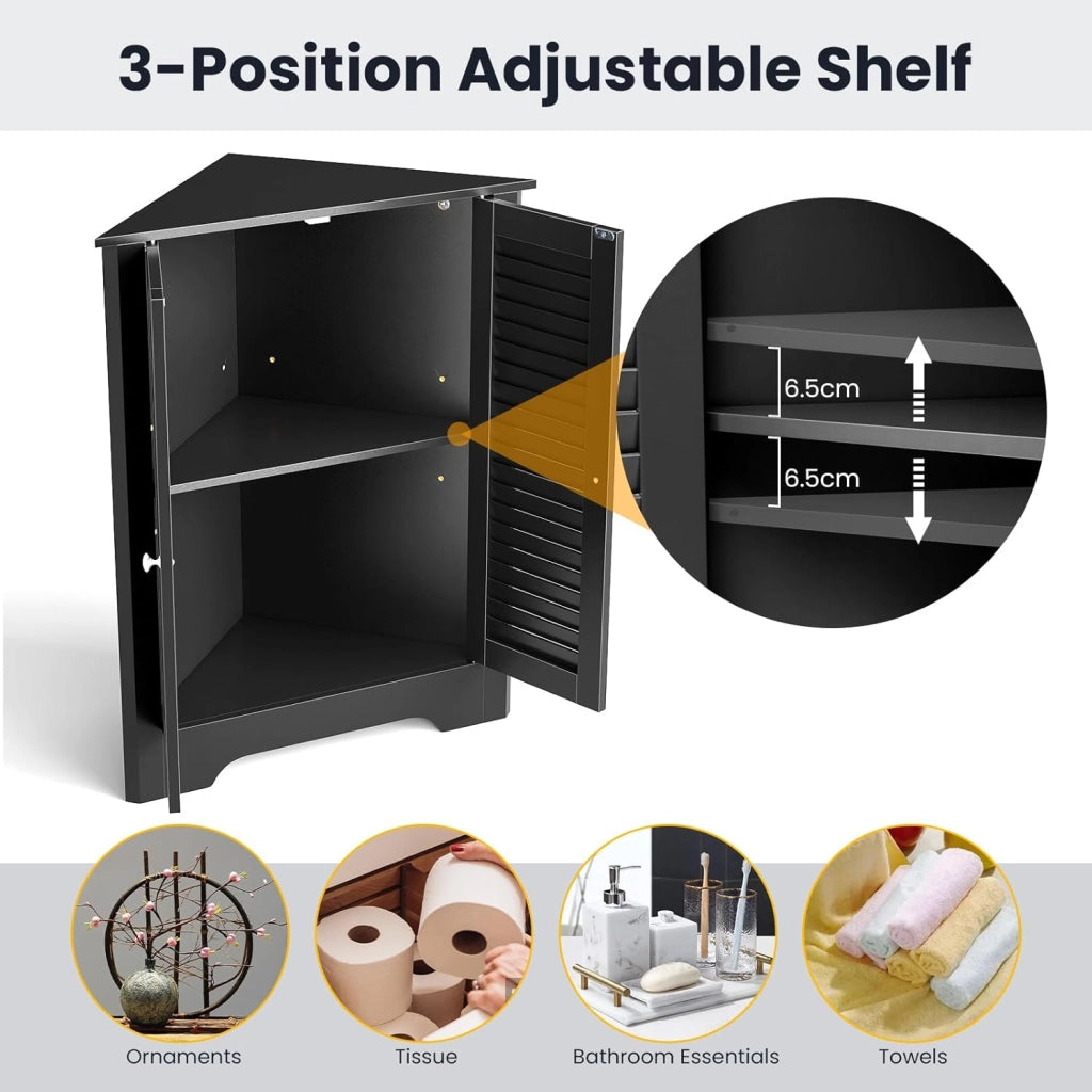 Armadio Angolare, Mobile Angolare con 3 Ripiani e 2 Ante, Adatto per Bagno, Ingresso, Soggiorno, Camera da Letto, Ufficio, 3 Colori, 63x31,5x81cm (nero)