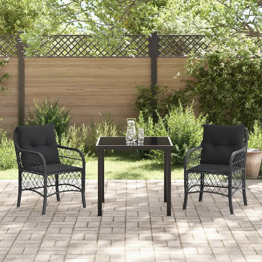 Set da Pranzo per Giardino con cuscino 3 pcs Nero polyrattan 3380204