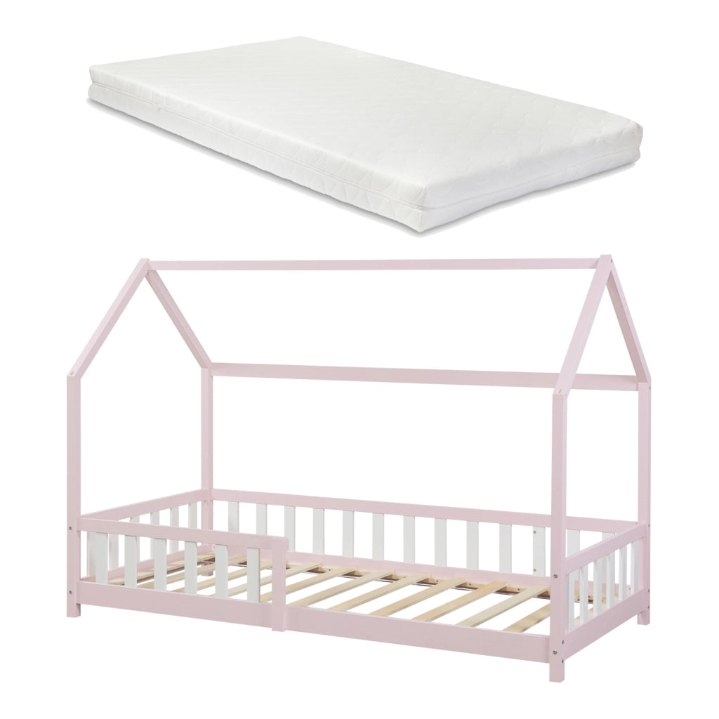 Letto Singolo Hesel per Cameretta Forma di Casetta con Materasso 90 x 200 cm Rosa [en.casa]