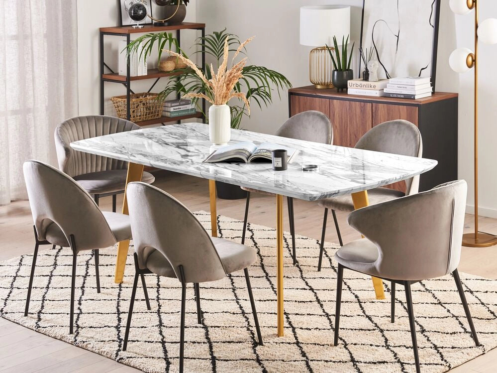 Tavolo da Pranzo MDF Effetto Marmo Gambe Ferro dorato Piano Allungabile Rettangolare 160/200 x 90 cm