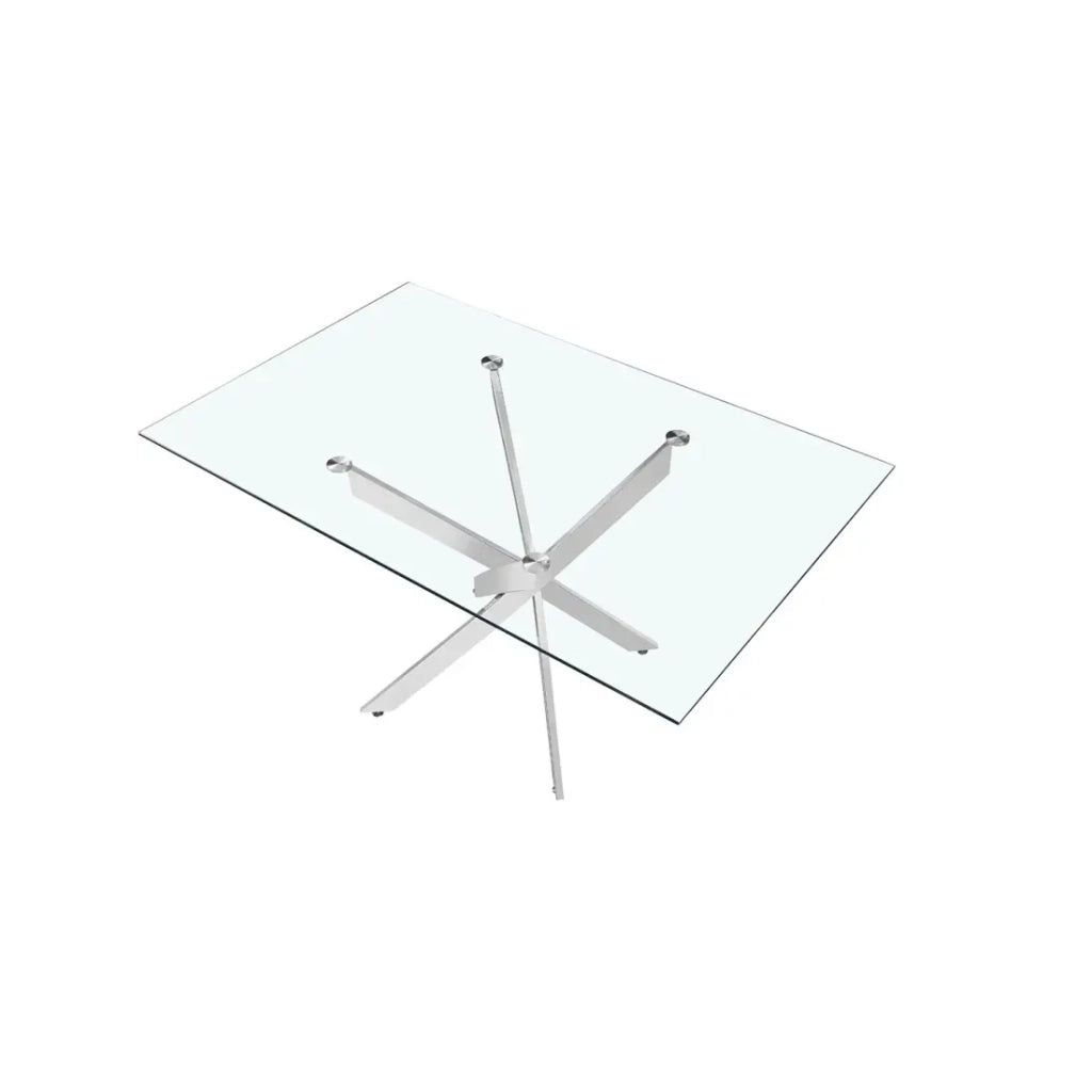 Tavolo da pranzo CRISTELIA – 160x90 cm – Piano in vetro – Gambe in metallo cromato – Design elegante e luminoso
