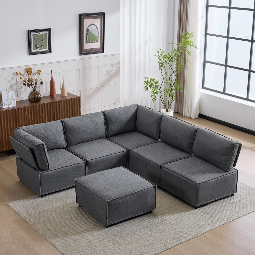 Divano modulare componibile con funzione letto e configurazione angolare in tessuto - grigio scuro