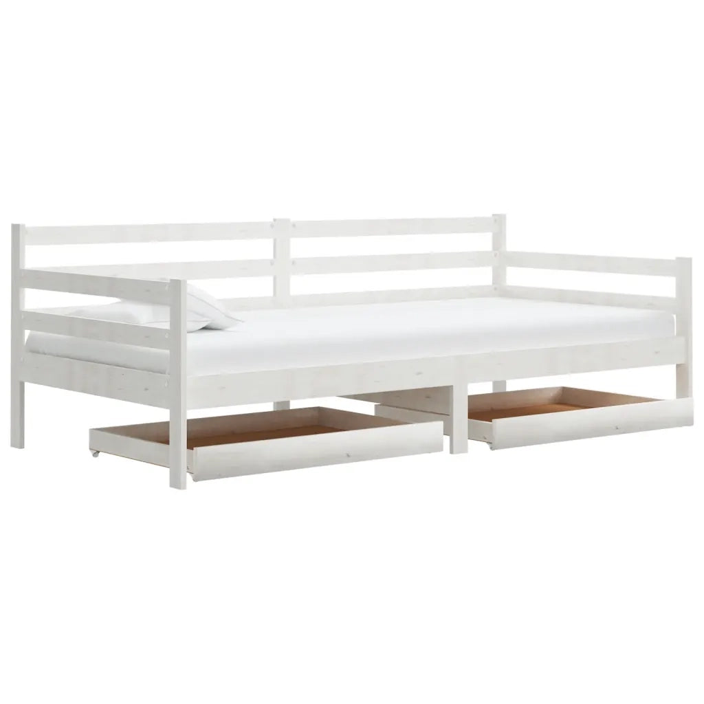 Divano Letto con Cassetti 90x200 cm Bianco in Massello di Pino 3083680