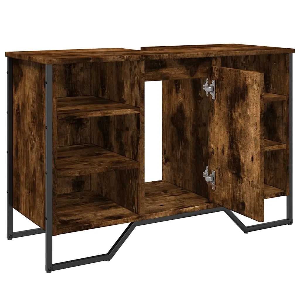 vidaXL Mobile Lavabo Bagno Rovere Fumo 91x35x60 cm in Truciolato