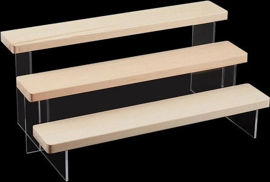 Display elevatori trasparenti a tre strati per venditori di figurine, cupcake e profumi - supporti in legno per dolci - display decorativi - bianco Navajo