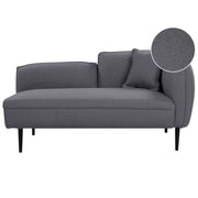Chaise longue Destra in poliestere grigio scuro con cuscino e gambe metallo da salotto