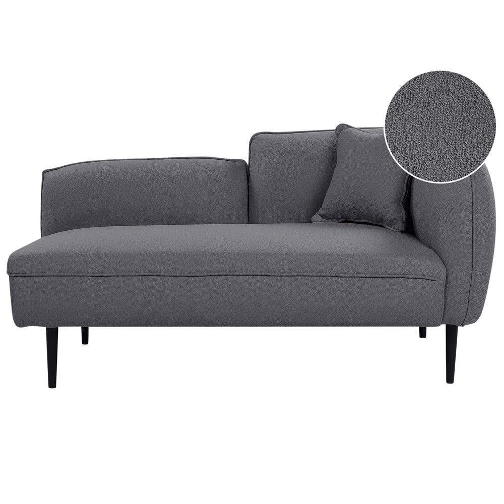 Chaise longue Destra in poliestere grigio scuro con cuscino e gambe metallo da salotto