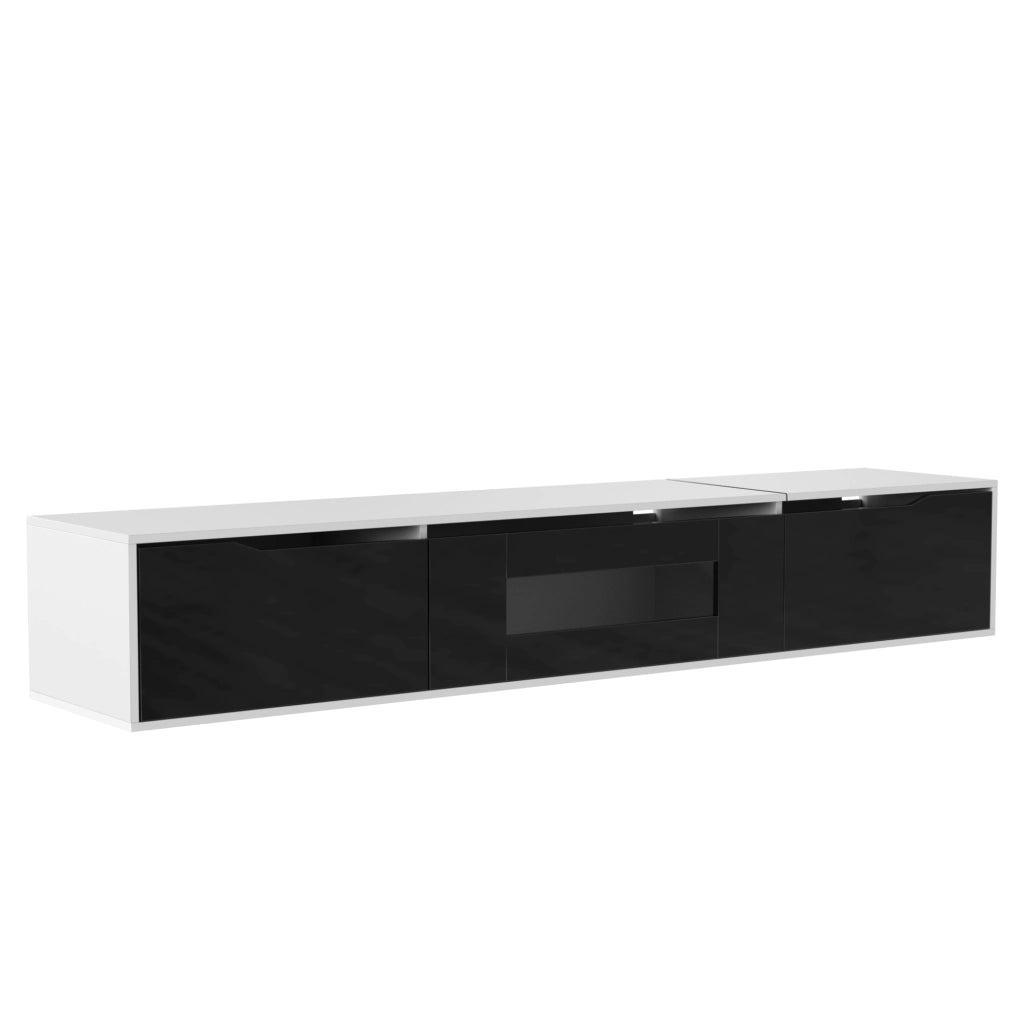 Vetrina e mobile TV moderno - Zephmum - Lucido bianco e nero - LED colori cambianti
