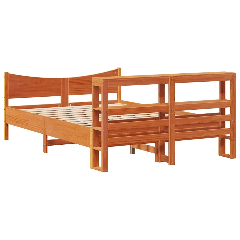 vidaXL Giroletto con Testiera Marrone Cera 150x200 cm Massello Pino