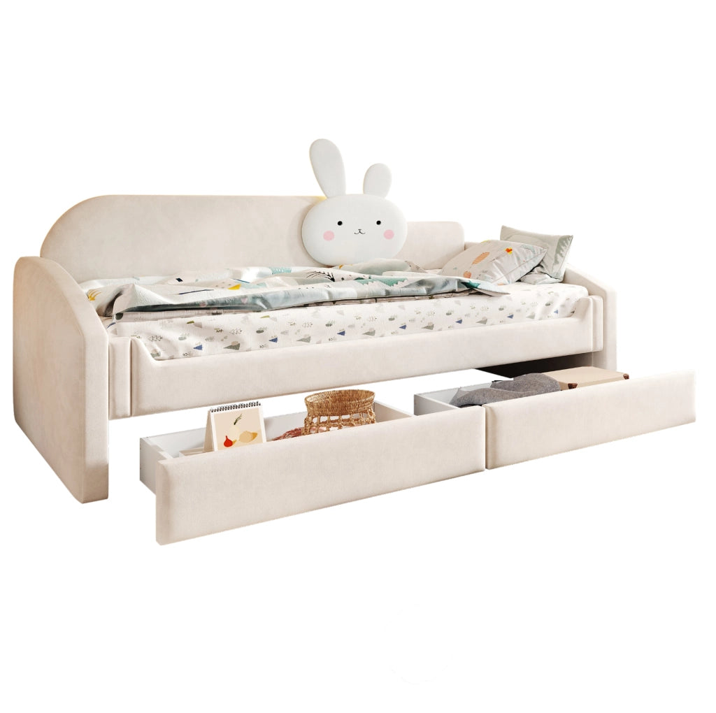 Letto divano per bambini 90x200 cm beige con LED e cassetti