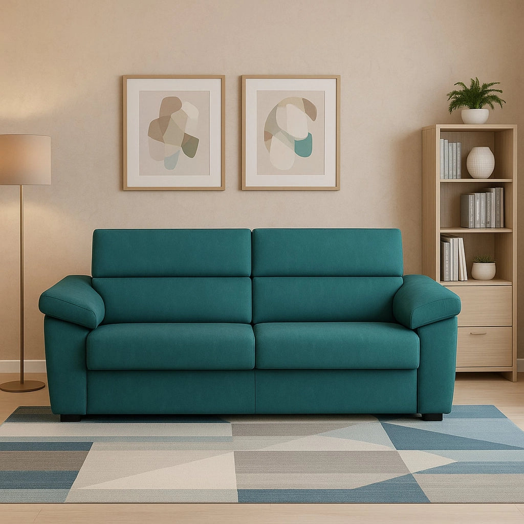 Gorreto, Divano Fisso 2 Posti Sfoderabile Made in Italy, 205x95x100h cm Azzurro