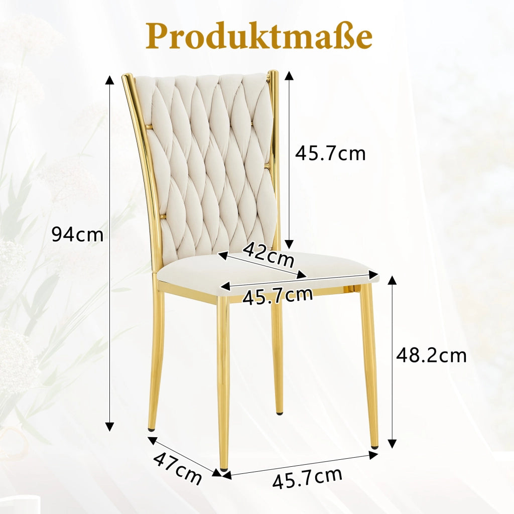Sedia da pranzo in velluto beige con gambe dorate