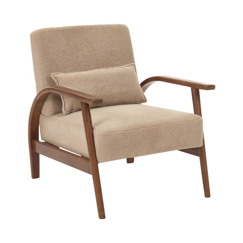 Poltrona classica retrò in tessuto con braccioli e cuscino Gambe in legno di gomma beige sabbia Retro Classico Soggiorno Tradizionale