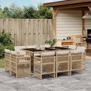 Set da Pranzo da Giardino 11 pz con Cuscini Beige in Polyrattan