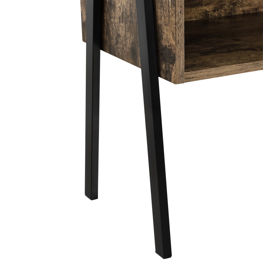 Comodino con Scomparto e Piano con Bordo Rialzato Mobiletto Impilabile 52x42x35 cm Effetto Legno Scuro [en.casa]