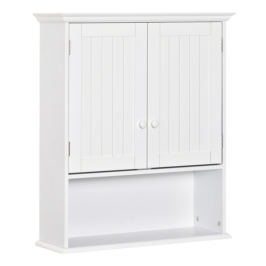 Pensile Mobile Bagno Sospeso con Armadietto a 2 Ante e Ripiano Aperto 60x20x70,5 cm in MDF Bianco