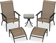 Set di 2 sedie da giardino con sgabello, mobili da balcone, set di mobili da balcone, set da 2 sedie da giardino con sgabello, mobili da terrazza per esterni, set da balcone in metallo e
