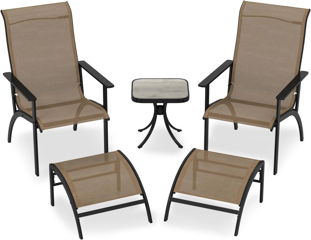 Set di 2 sedie da giardino con sgabello, mobili da balcone, set di mobili da balcone, set da 2 sedie da giardino con sgabello, mobili da terrazza per esterni, set da balcone in metallo e
