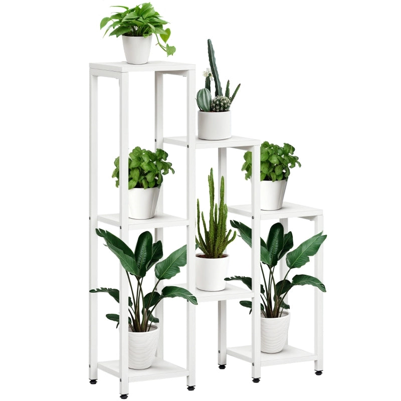 Supporto per fiori, supporto per piante, 7 ripiani, per interni ed esterni, acciaio, bianco, 65 x 23 x 94,5 cm