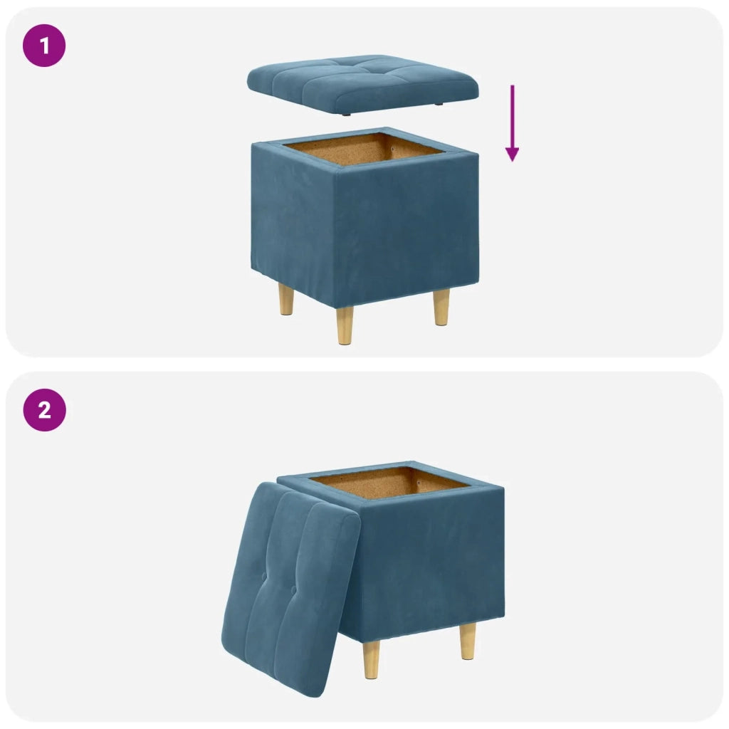 Pouf contenitore con cuscino Blu 40 x 40 x 45 cm Velluto 876809