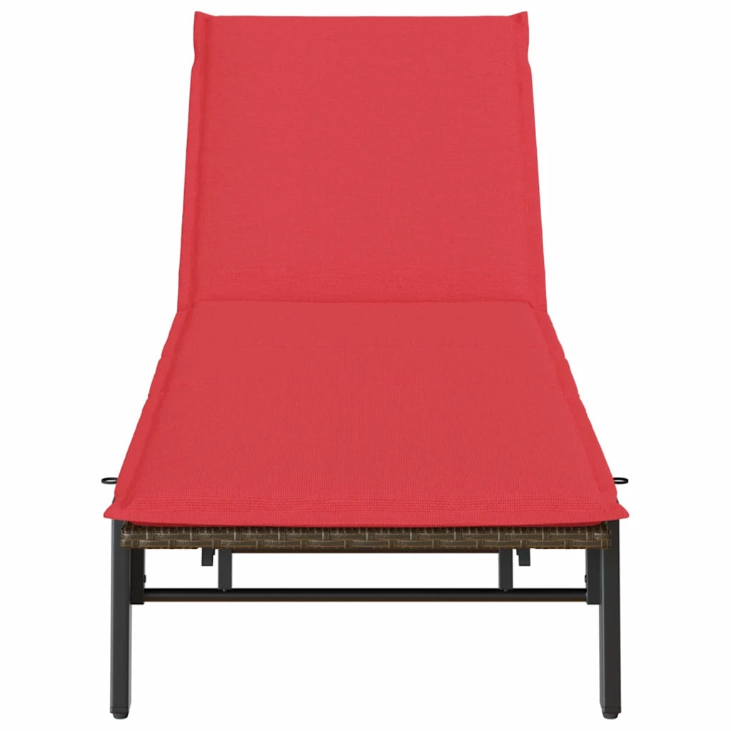 Lettino Prendisole con Cuscino Marrone in Polyrattan