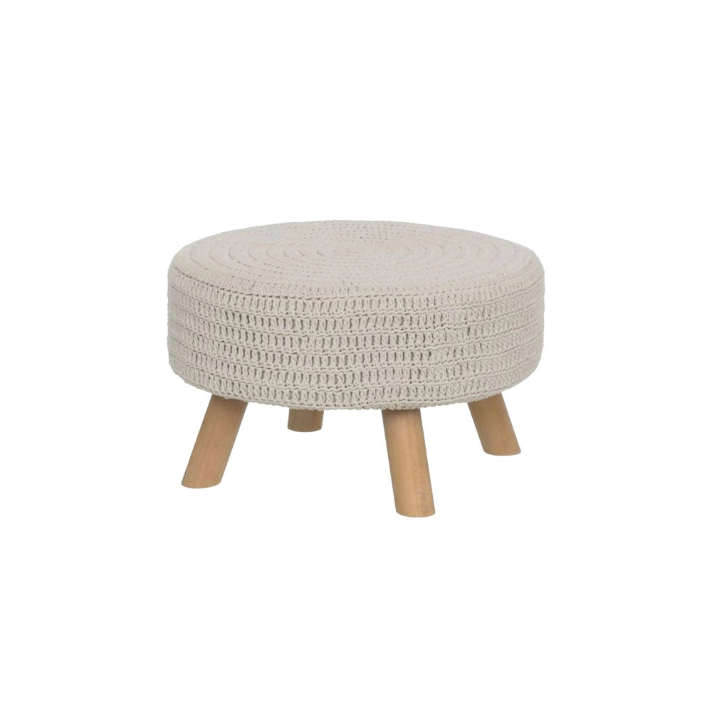 Pouf Sgabello Basso Piedi in Legno Poggiapiedi Tessuto Tortora Diametro 50 cm