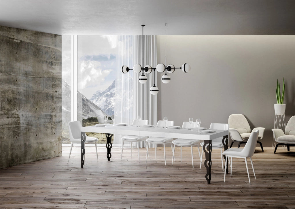Tavolo allungabile 180/440x90 cm Karamay Premium bianco frassino gambe antracite