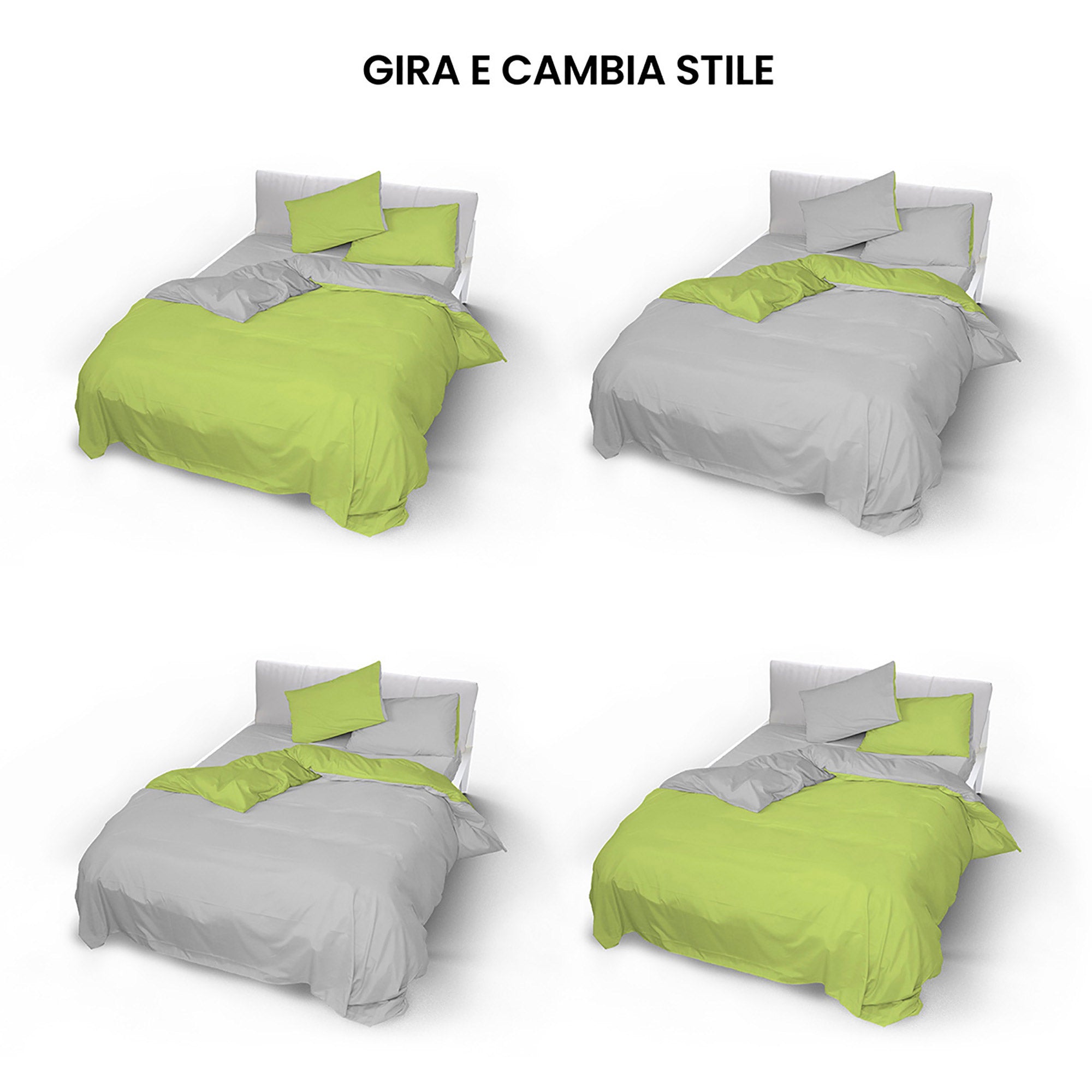 Copripiumino 1 Piazza e Mezzo con Sacco e Federe Doubleface Verde Acido/Grigio Chiaro
